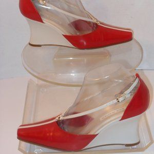 COPY - ANN MARINO RED AND WHITE LEATHER WEDGE HEEL SHOES